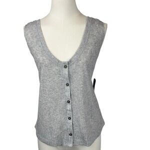 Melrose & Market Lounge Tank Large Gray Sleeveless V- Neck Button Front Soft Rib